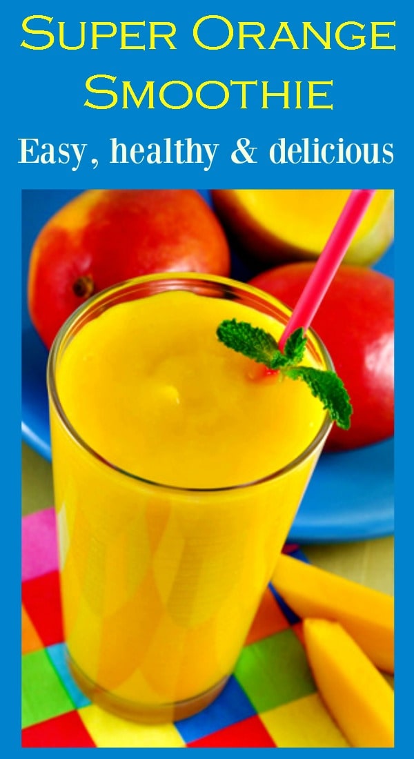 This Super Orange Smoothie recipe makes a delicious breakfast (or lunch). It's made with frozen mangoes, pineapple, and carrot and orange juice - plus Greek yogurt for protein. It's a beta-carotene powerhouse and the perfect way to start your day on a healthy note.